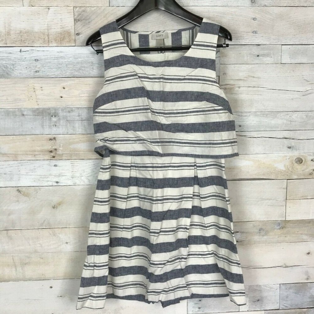 Ann Taylor LOFT Blouson Dress Blue Stripe 12